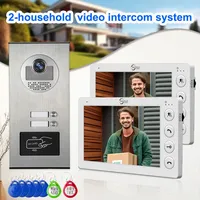 2 Unit Multi Apartments Intercom Video Doorbell with RFID Card Unlock 7inch 4Wired Video Door Phone System