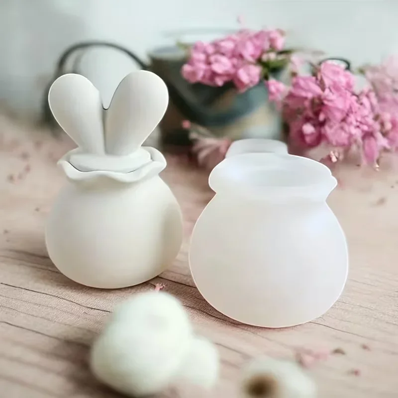 

2026 Latest Models 3D Bunny Ear Lid Silicone Mold Storage Jar Candle Holder Epoxy Resin Casting for DIY Crafts Jewelry Miniature