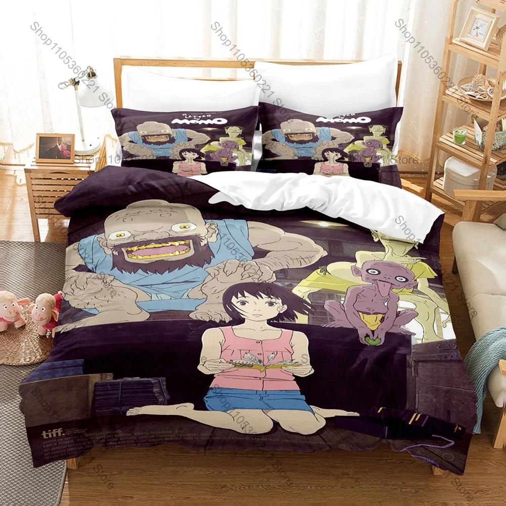 A Letter to Momo Momo e no Tegami Cute Island Spirit Healing Rural Fantasy Anime Movie Bedding Set Duvet Cover + 2 Pillowcases
