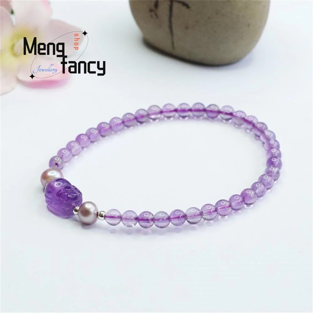 Pulsera de amatista Natural Pixiu, brazalete colorido, mano del Tesoro, joyería fina a la moda, regalo de vacaciones para chicas jóvenes, Sexy