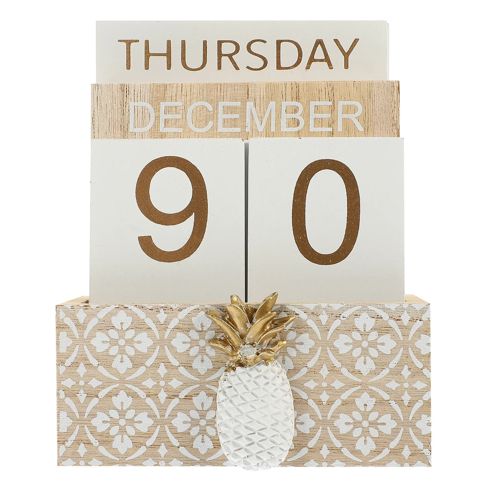 Perpetual Wooden Block Calendar Desktop Date Display Calendar for Home Office School Hotel Shop Decor Chic Reusable Year After