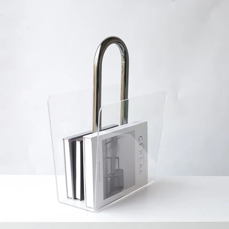 Modern Metal Acrylic Bookshelf Simple Magazine Storage Rack for Living Room Office Home Decor Display Stand Organizer
