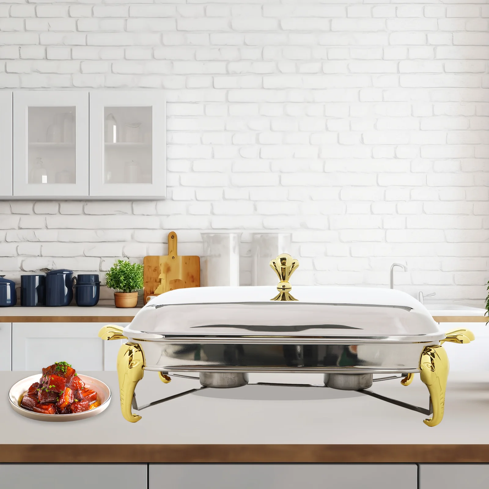 

2.9L Rectangular Chafing Dish w/ Lid - Stainless Steel Food Warmer & Buffet Server Set, Oven-Safe Catering Supplies for Banquets