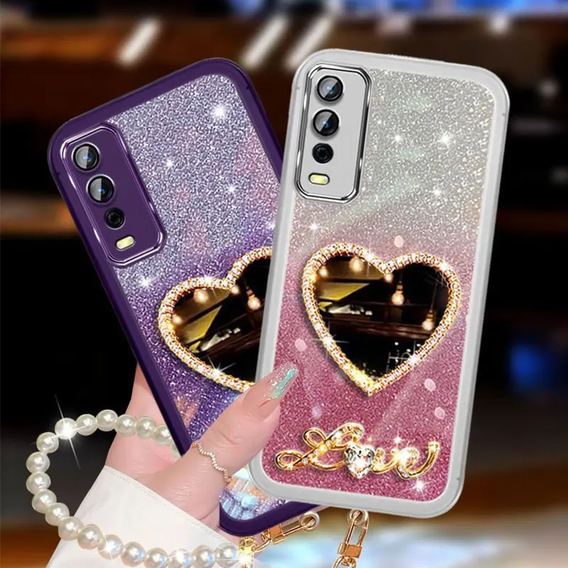 Honor9x custodia per bracciale con perle di lusso per Honor 9x Pro 8x20 V20 V30 Magic 4 5 Pro Lite Cover per specchio custodia con Glitter lucido