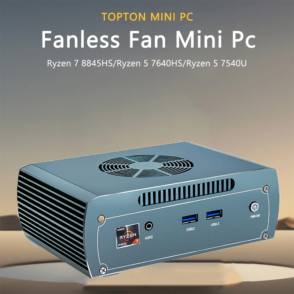 TOPTON Mini PC AMD Ryzen 7 8845HS R5 7640HS Dual LAN Mini PC, AMD Radeon 780M, Dual HDMI/ Dual DP/ Home/Office/Mini Computer