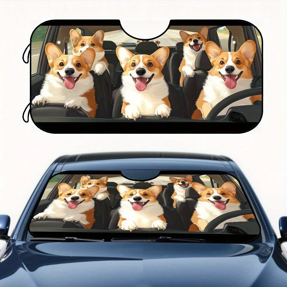 

1 шт., милый козырек от солнца на лобовое стекло автомобиля для собак корги с забавным принтом, складной солнцезащитный козырек для переднего лобового стекла, сохраняет интерьер