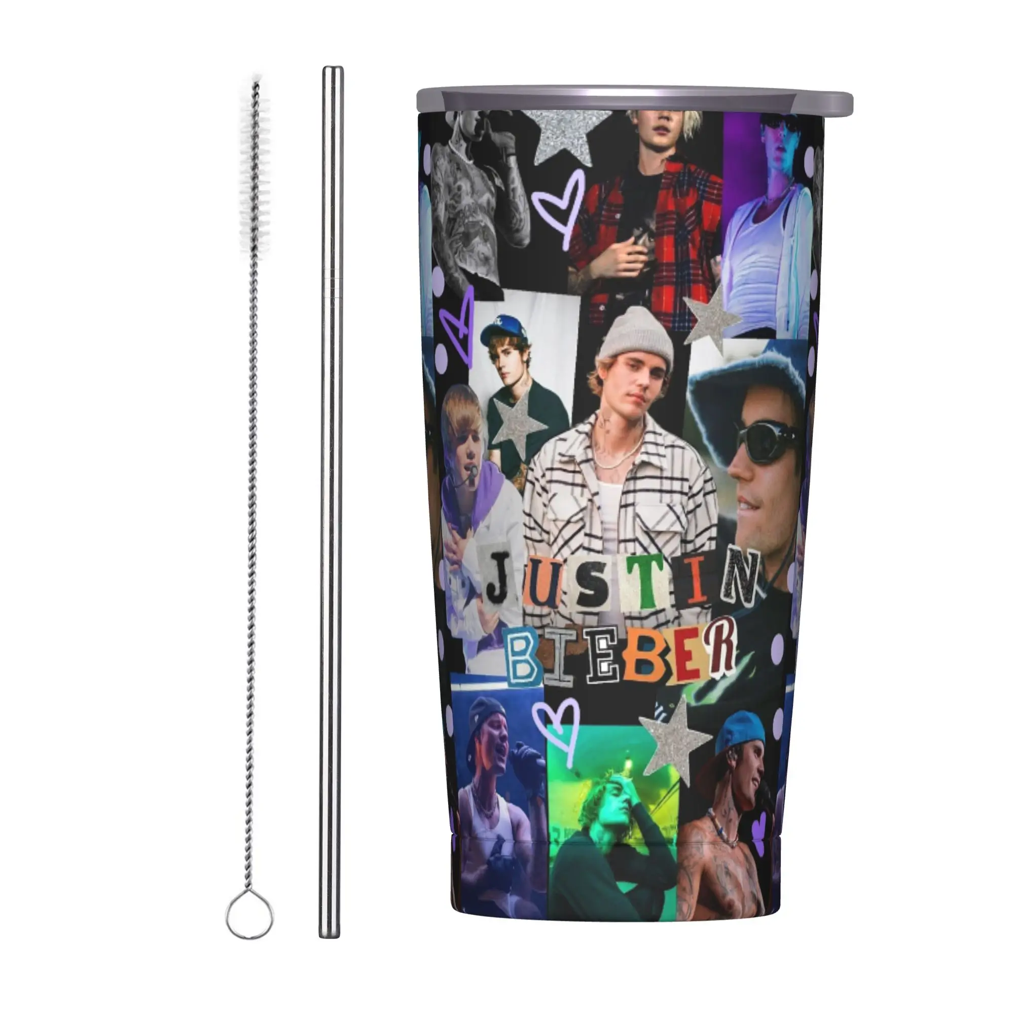 

Термокружка-непроливайка Justin Bieber Collage Music Singer, 20 унций, для офиса и дома, с вакуумной изоляцией, с этикетками, для бутылок и чашек