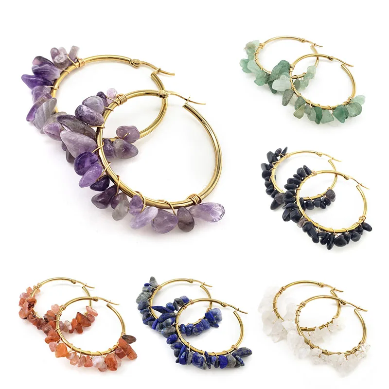 

Natural Crystal Personalized Big Earring Earrings With Hand Wound Moonlight Stone Stainless Steel Long Tassel Earrings For Women