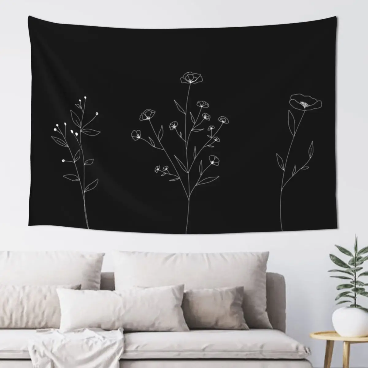 

Wildflowers Line Drawing - Black Tapestry Art Mural Bedroom Decoration Home And Comfort Decor Tapestry