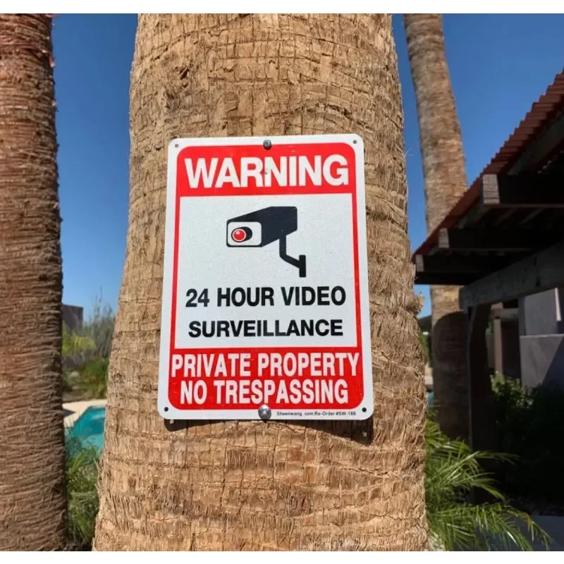 Outdoor Private Property Sign - 24/7 CCTV Surveillance Warning - No Trespassing Security Alert with Camera Monitoring