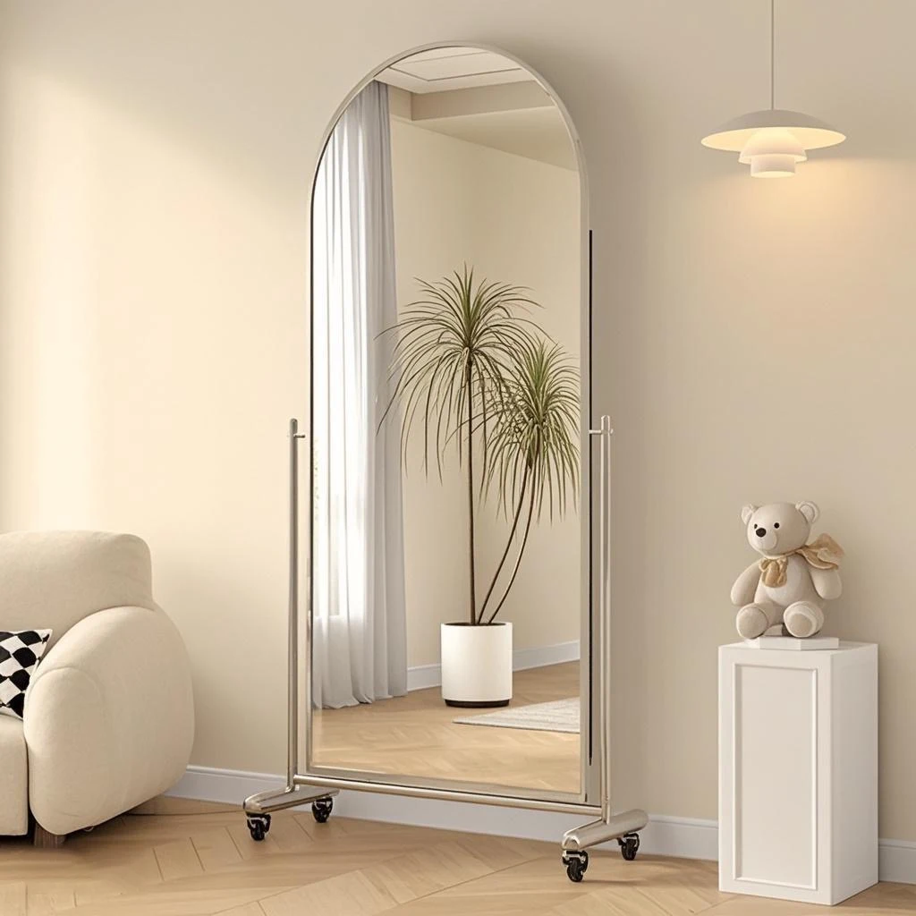

High definition full body mirror showing height and thinness dressing household floor mirror arched movable Internet celebrity