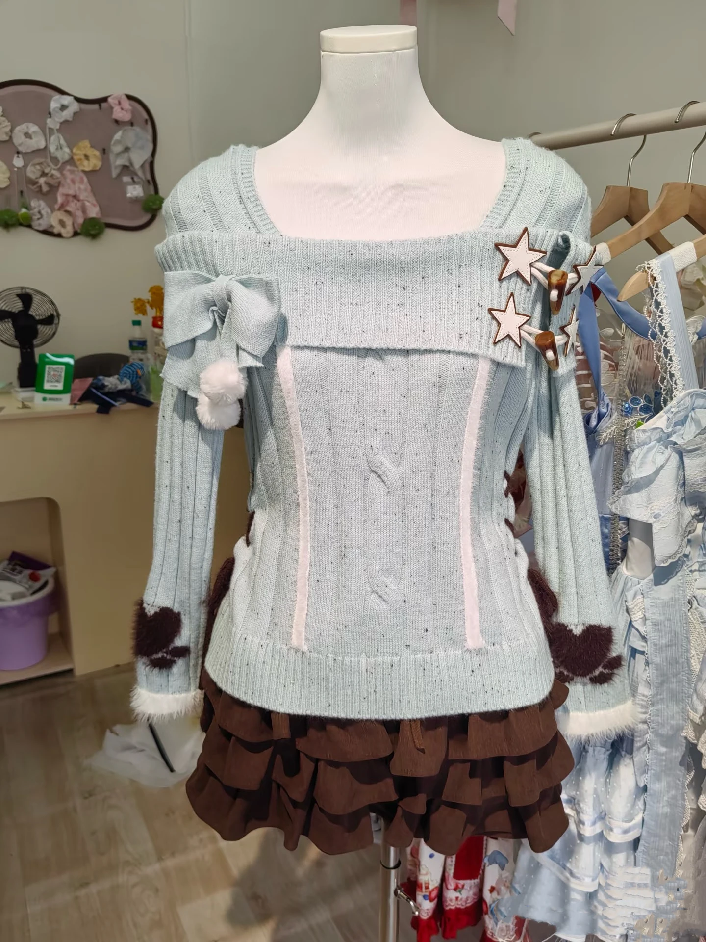 Y2k French Elegant Slim Sweet Solid Sweaters 2000s Harajuku Vintage Bow Slash Neck Pullovers Jumpers Japan High Street Sweaters