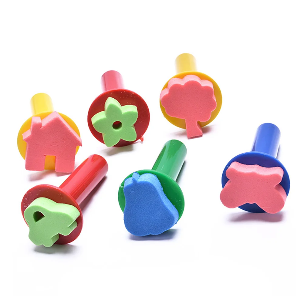 

6pcs DIY Painting Sponge Brush Set Sponge Stampers Graffiti Ink Stamp Drawing Tools for Kids (Random Pattern and Color)