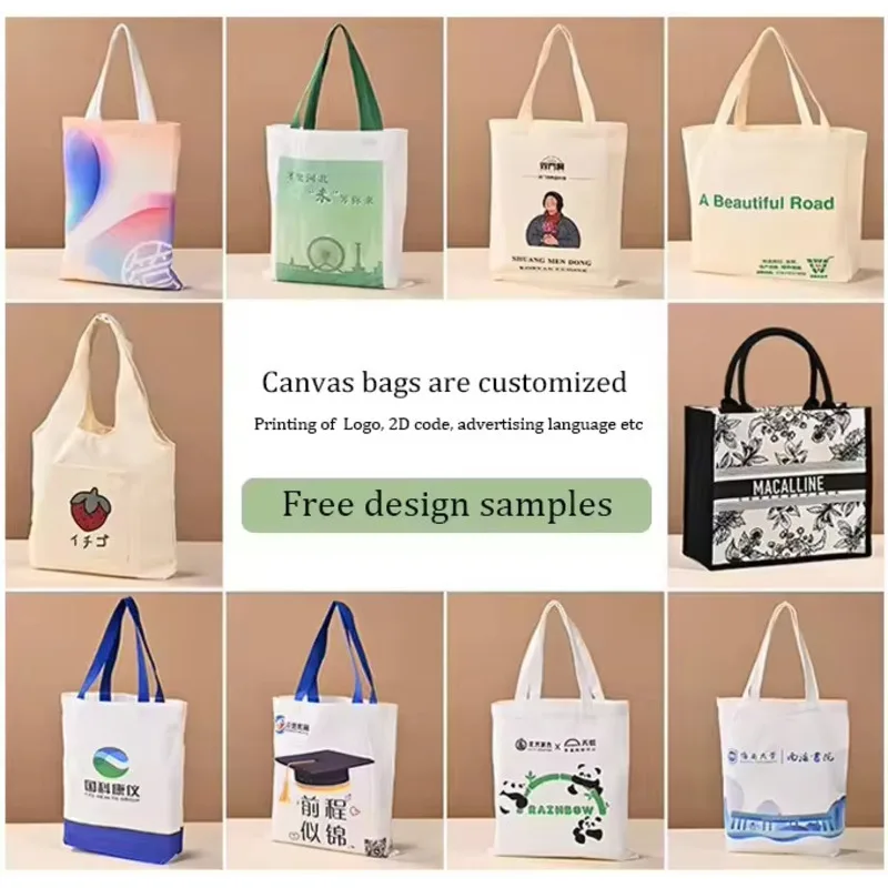 20/50/100pcs Bulk Wholesale Personalized Custom Canvas Tote Bag Logo Image Shoulder Cotton Letter Womens Shopping Crossbody Bags