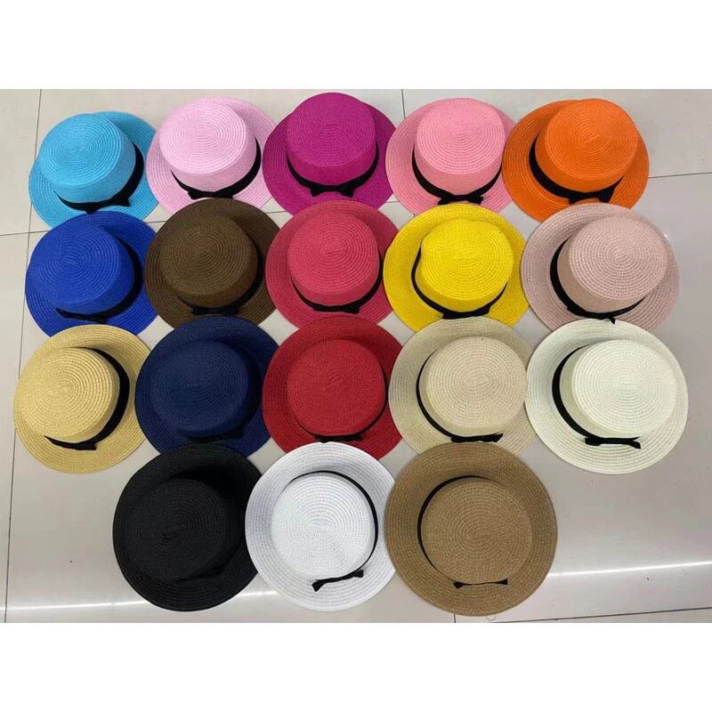 Wide Brim Straw Sun Hat for Women with Ribbon Bow Summer Beach UV Protection Breathable Wavy Edge Panama Cap for Travel