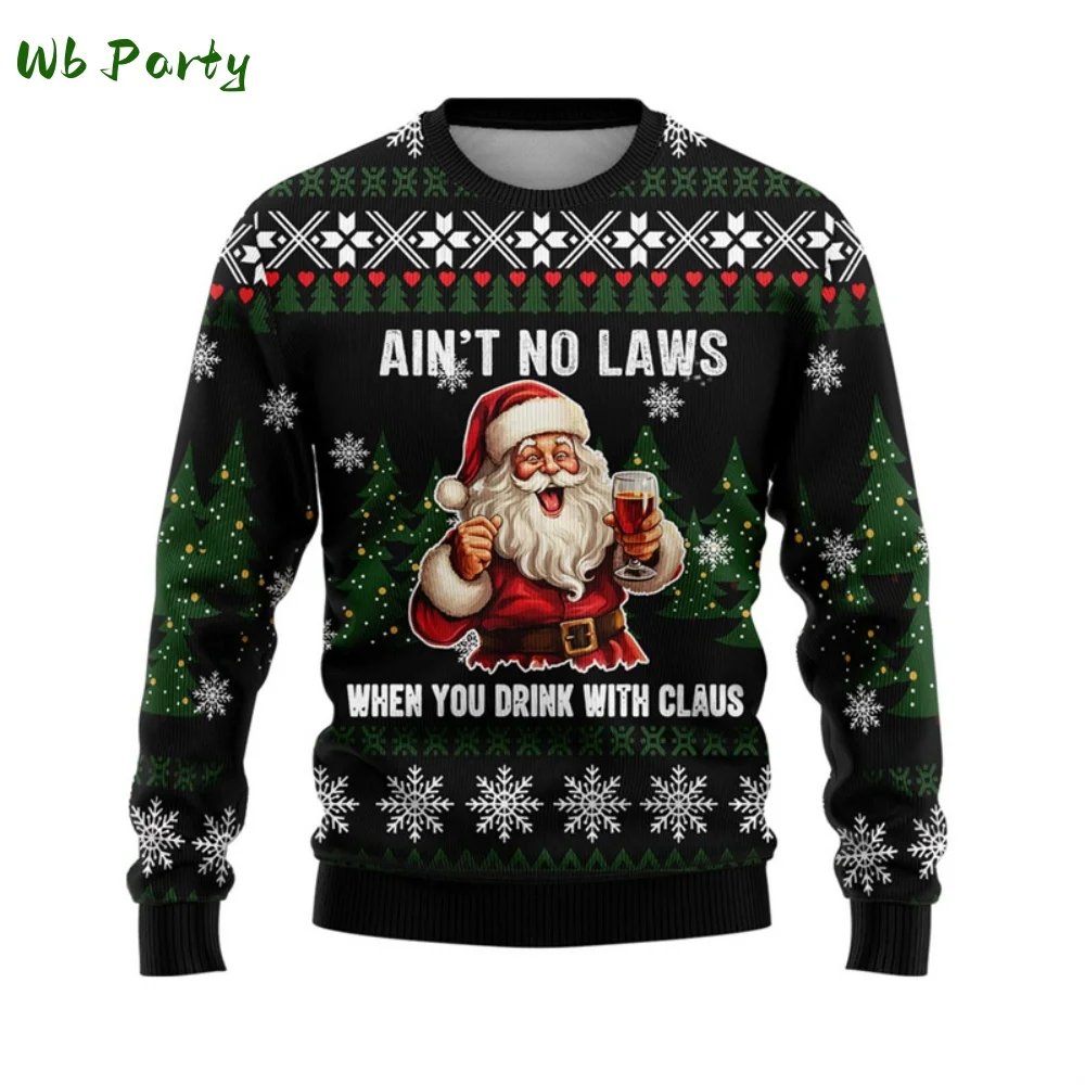 

2026 Santa Claus Wine Pattern Ugly Christmas Fashion 2026 Printed Hoodies Men New Year Holiday Merry Christmas Mans Sweatshirts