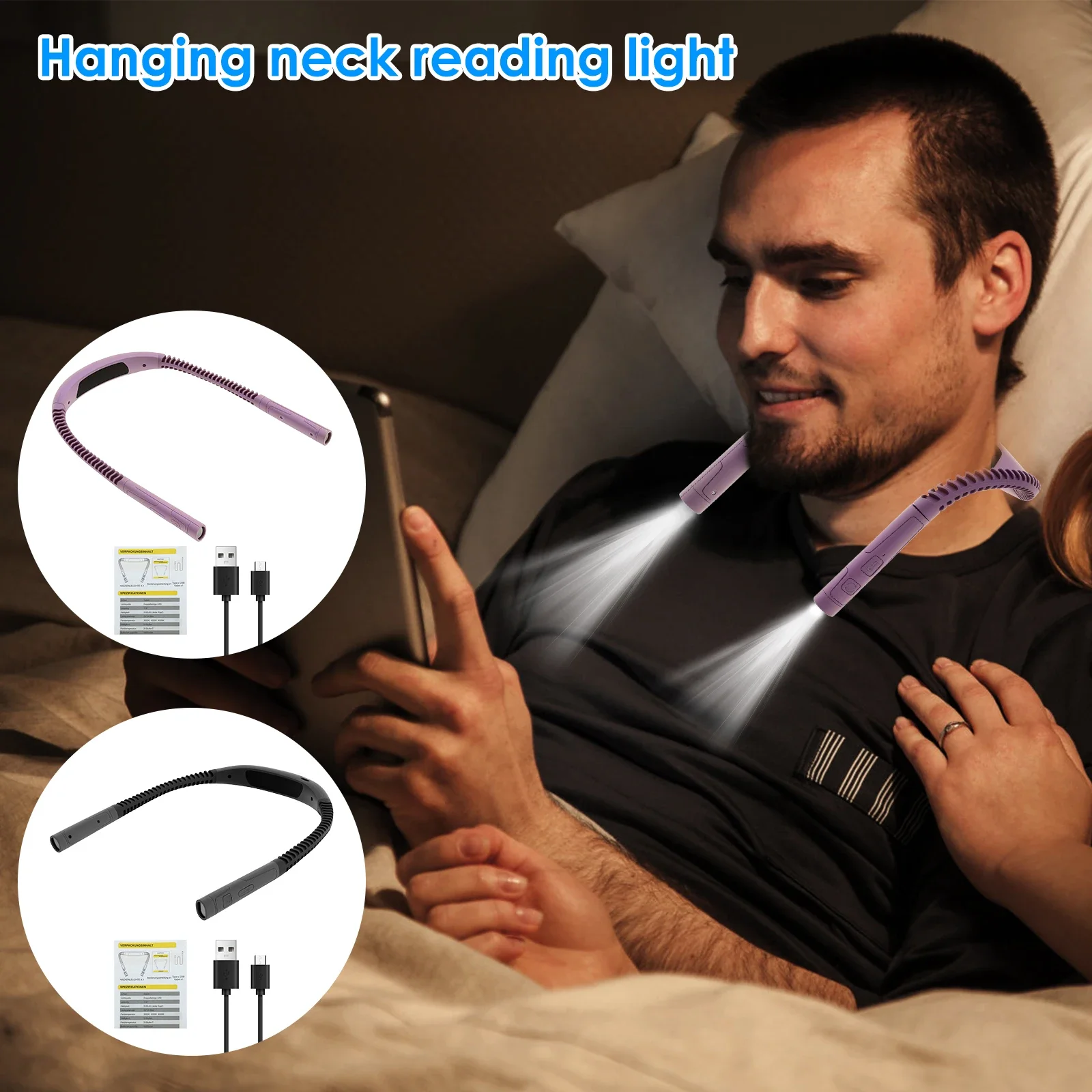 

LED Neck Reading Light 15 Speed Brightness Adjustable Neck Book Light Type C Rechargeable Bendable Neck Light Ergonomic Camping