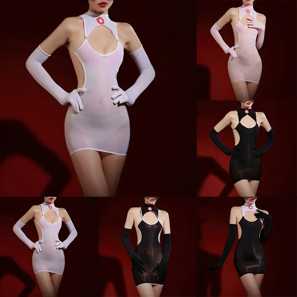 

For Home Shiny See-through Sexy Short Skirt Nightwear 155-175cm Height Comfortable Sleepwear Set Brand New Condition