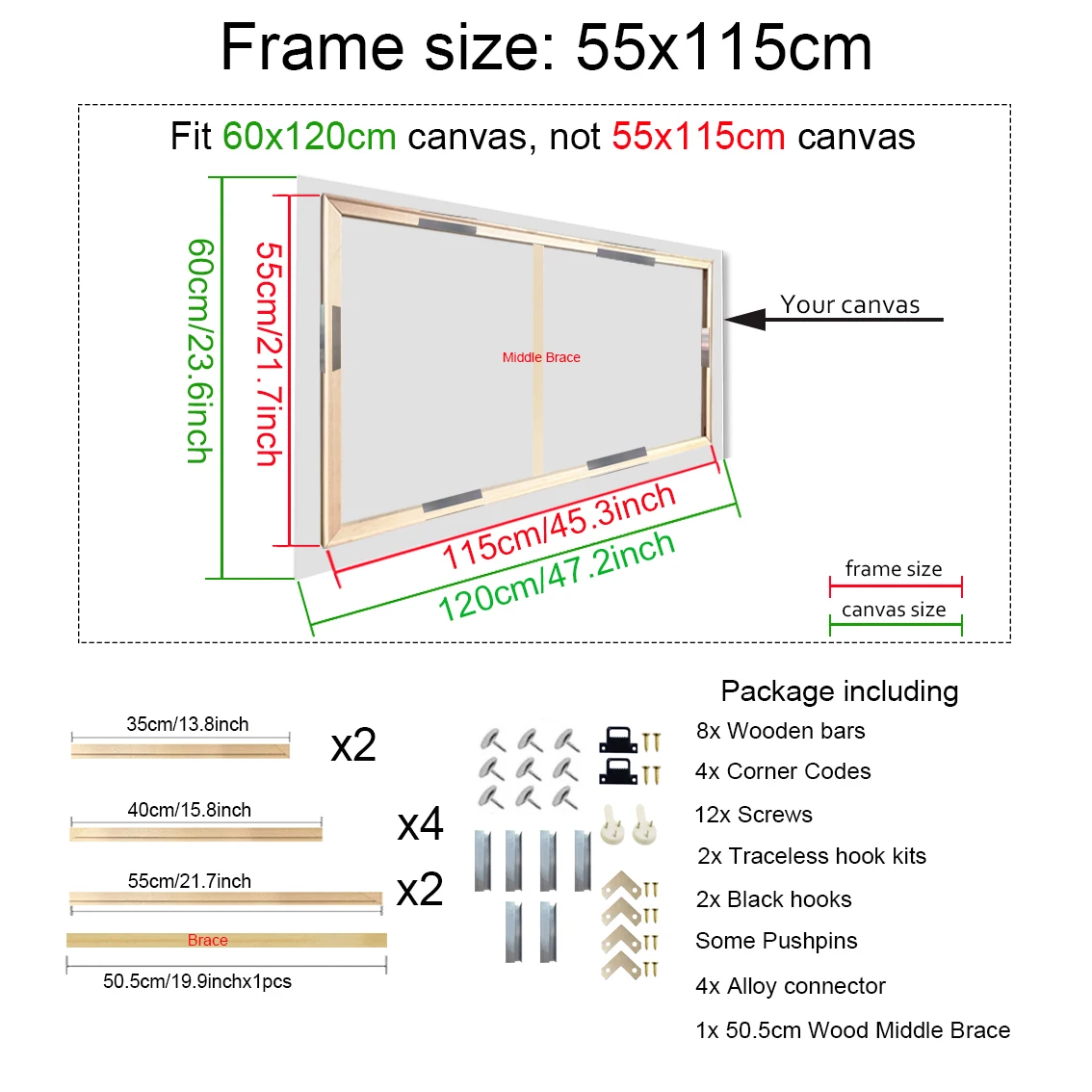 40X60 50X70 60X90 60X120 Diy Houten Frame Kit Voor Canvas Olieverf Frame Staven Hout Frame Voor Diamond Painting Muurkunst Frame