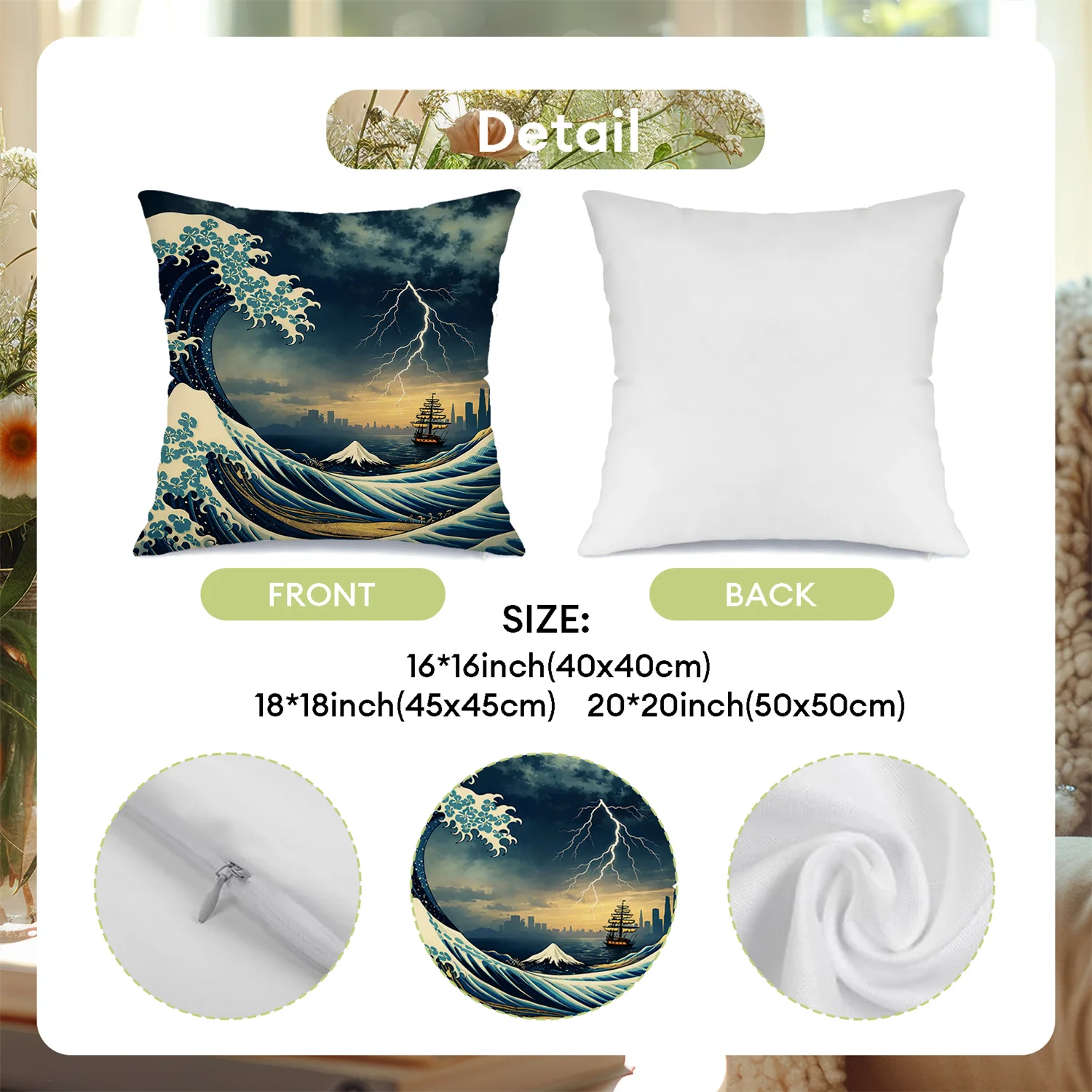 Epic Ocean Adventure Pillow Covers, Lightning Storm City & Island Temple Decorative Throw Pillow Cases, Bold Nautical Home Decor