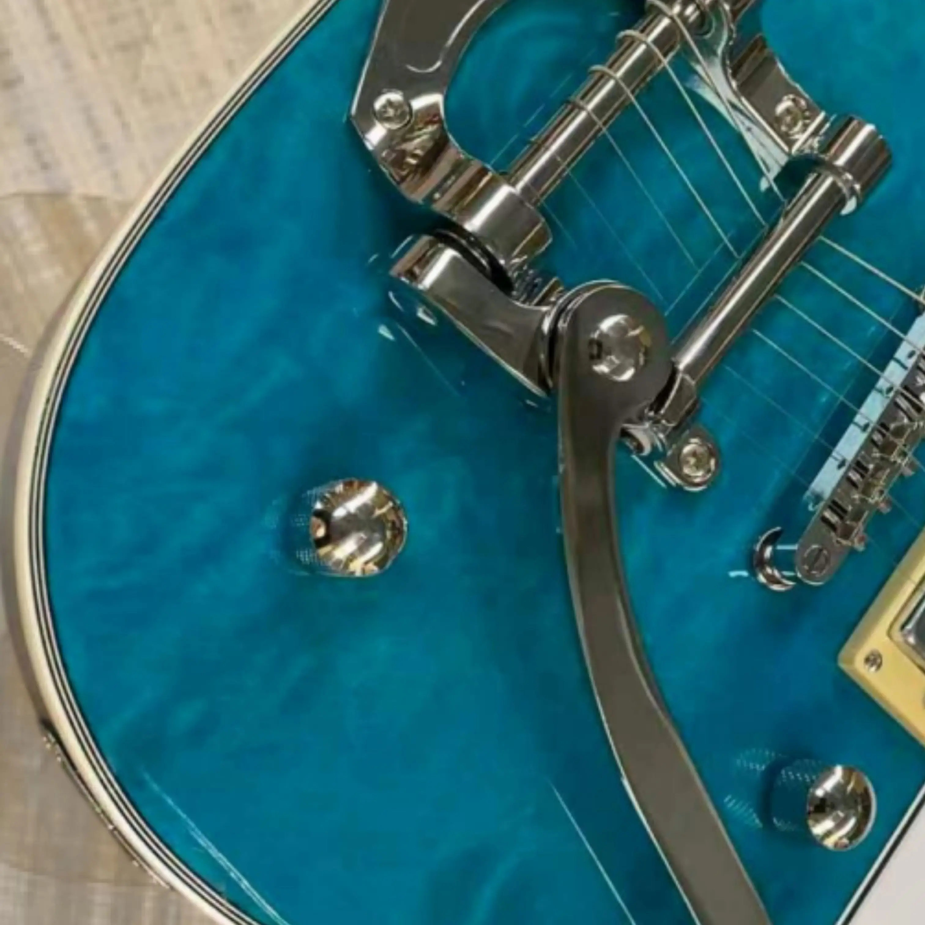 Lake Blue Semi-Hollow Electric Guitar, Water Ripple Paint Finish Mother-of-Pearl Inlay Featuring Vine Patterns Guitars Guitarra