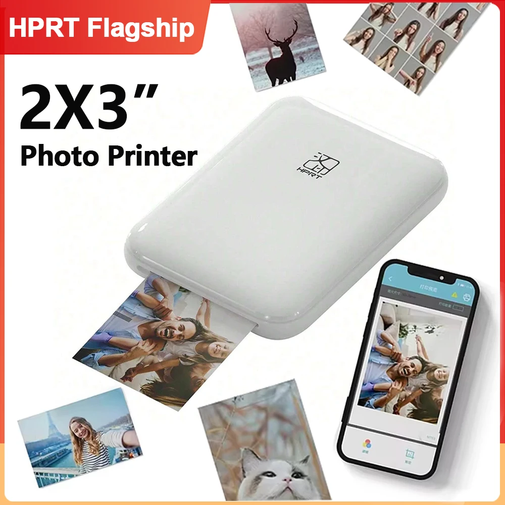 

Портативный мини-принтер HPRT MT53 с беспроводным Bluetooth-подключением, цветной фотопринтер для мобильных устройств с бумагой формата 2x3 дюйма с клейкой основой для подарков/фотографий
