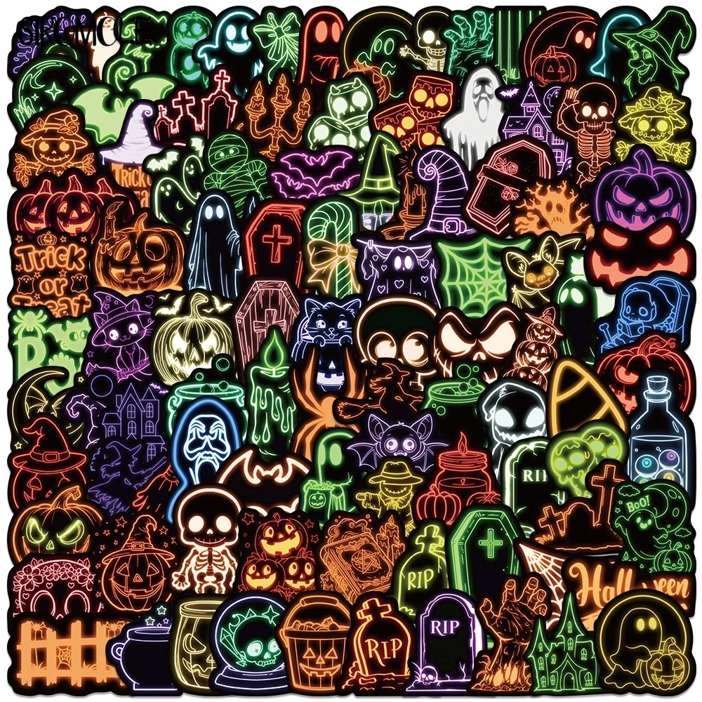 10/50/100PCS Mix Kawaii Neon Halloween Light Graffiti Stickers Aesthetic Cool For DIY Kids Suitcase Laptop Luggage Sticker Decal