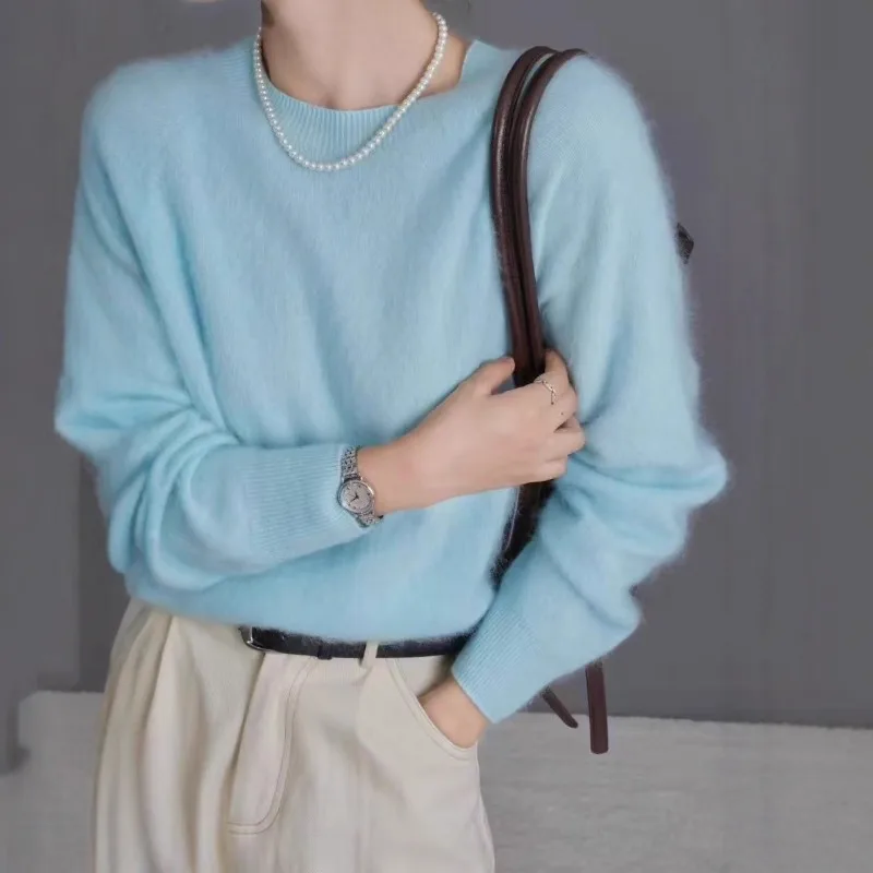 

Autumn New Knitted Cashmere Wool Sweater Round Neck Top Women