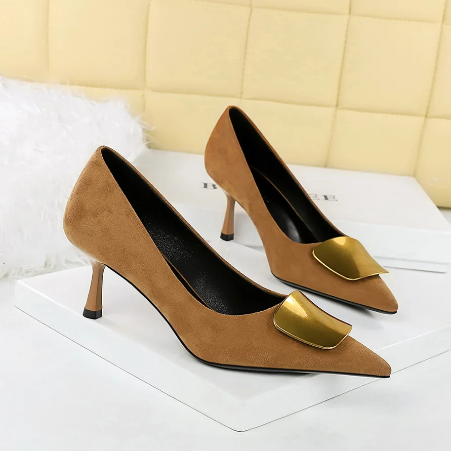 2026 New Style 6.5CM High Heels Women Single Shoes Suede Stiletto Profession Work Shoes Sexy Pointy Toe Shallow Mouth Lady Pumps