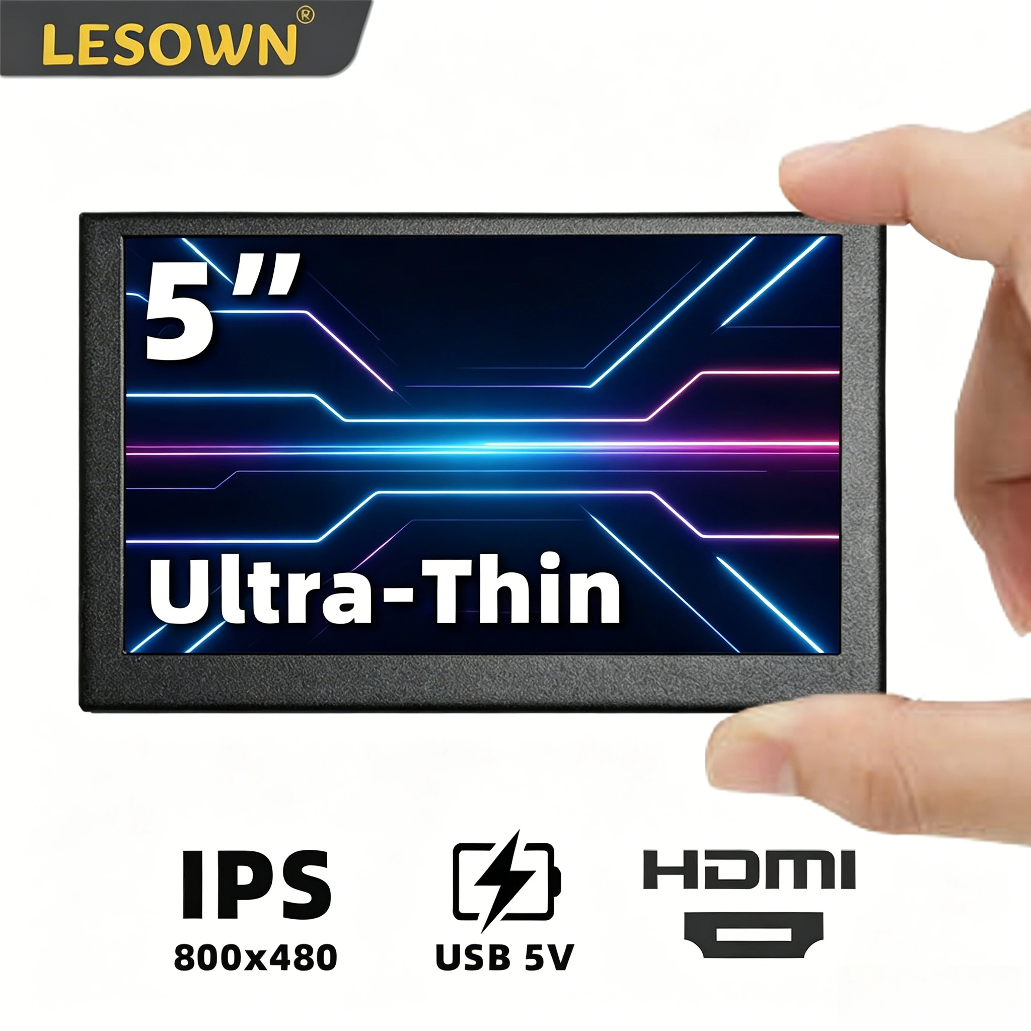 LESOWN 5.0 Inch Compact PC Stats Sub-screen Black Aluminum miniHDTV 60Hz 800x480 Auxiliary Panel for ATX Modding