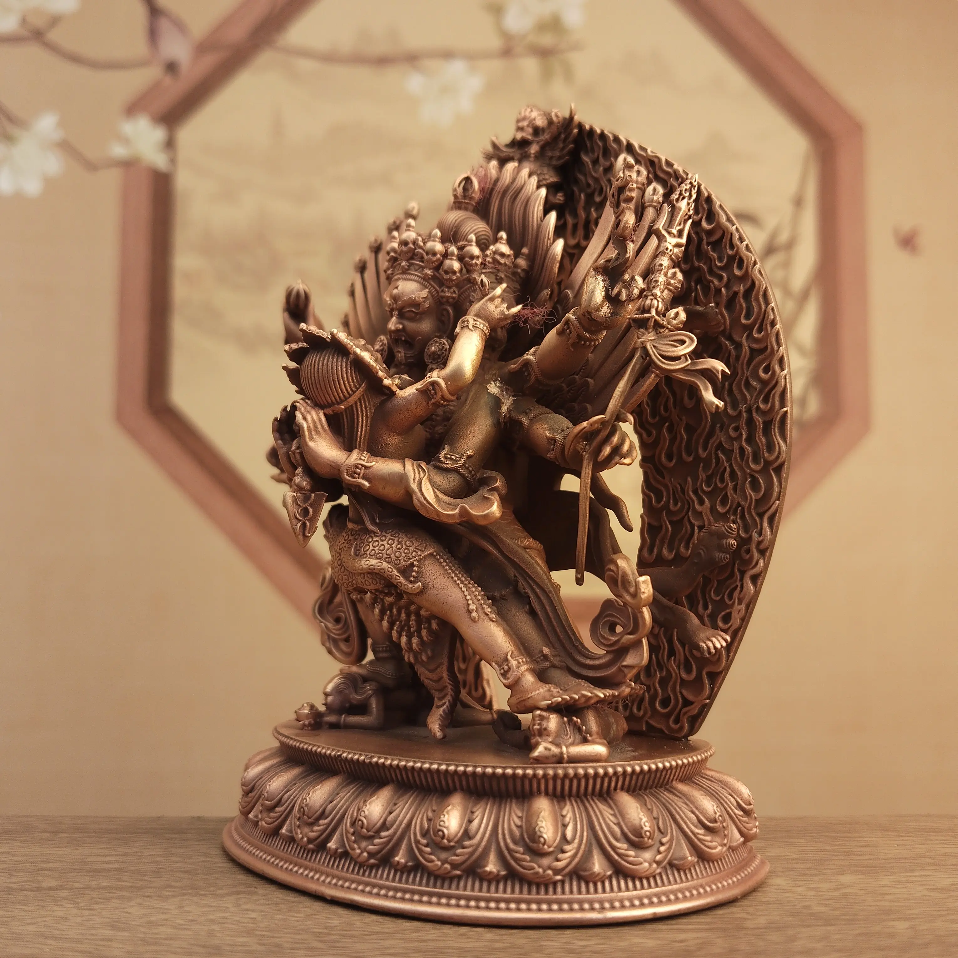 Nepal Craft Copper Union Vajrakilaya Phurba Protector Statue 15cm Home Car Altar Blessing