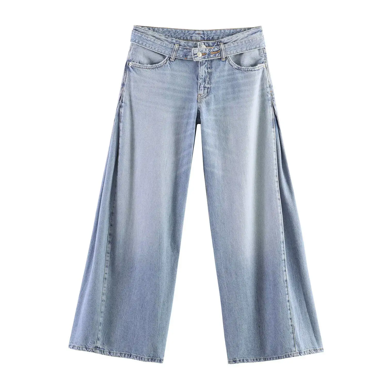 JNLEAOG Summer New Casual Fashion Versatile Design Jeans Women's Clothing 8727029 Wide Leg Pants Natural Waist Polyester