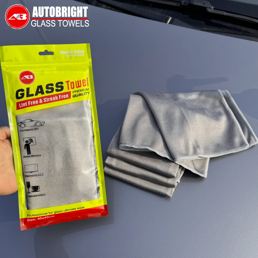 AUTOBRIGHT Gray 40cm x 40cm 400GSM High-Quality Glass Cleaning Towel for Cars Windows Interiors Dust removal without Water marks