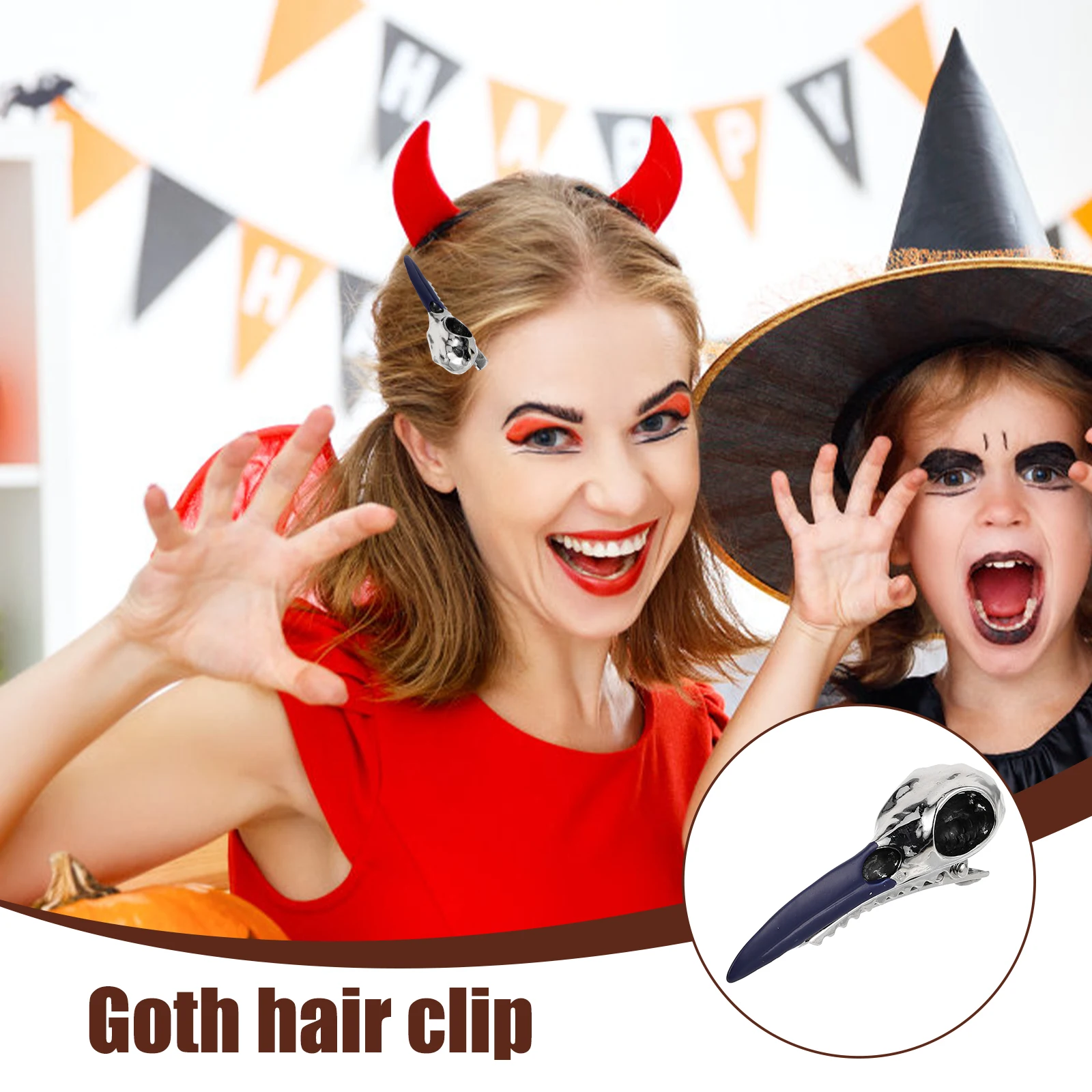 

Bird Skull Clip Goth Punk Halloween Party Cosplay Costume Accessory For Women Teens Hair Decoration Fashion