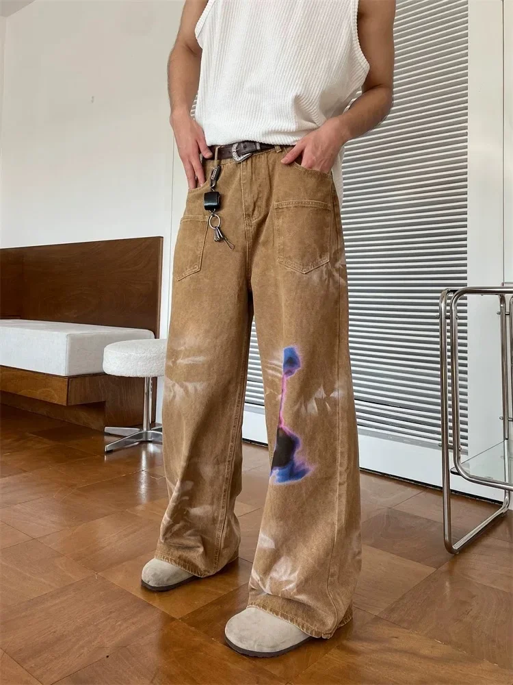 

Y2K модные винтажные коричневые мешковатые новые джинсы Kanye, брюки для мужчин, одежда, прямая уличная одежда, длинные брюки Kot Pantolon