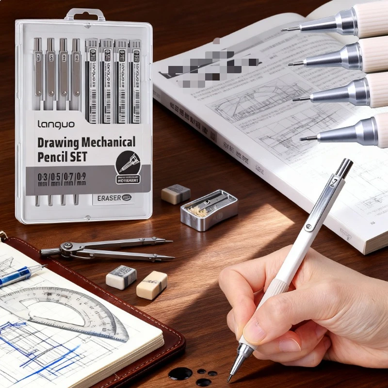 11pcs Metal Automatic Pencil Set Retractable Pen Tip Not Easy To Break for Comic Line Draft Student Office Writing Design