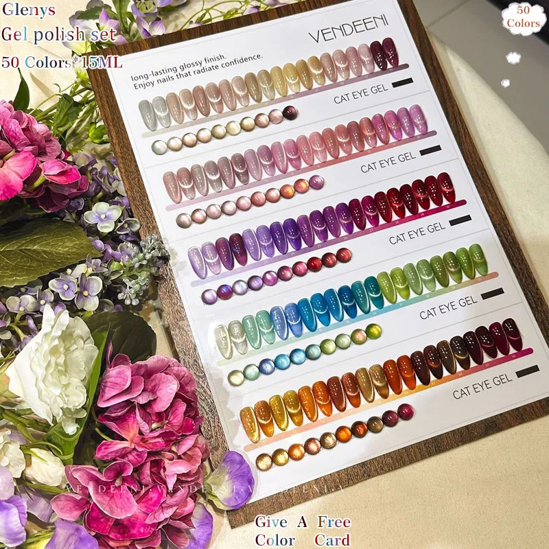 

Glenys 50 color cat's eye nail polish gel net red popular high-end immersion gel color matching card nail shop special varnish