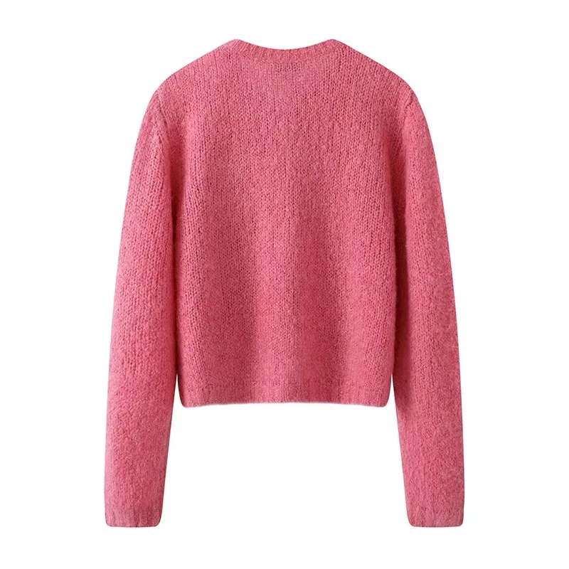 Cashmere cardigan women 2024 Autumn and Winter new O-Neck  thick  Pink Loose knit sweater coat