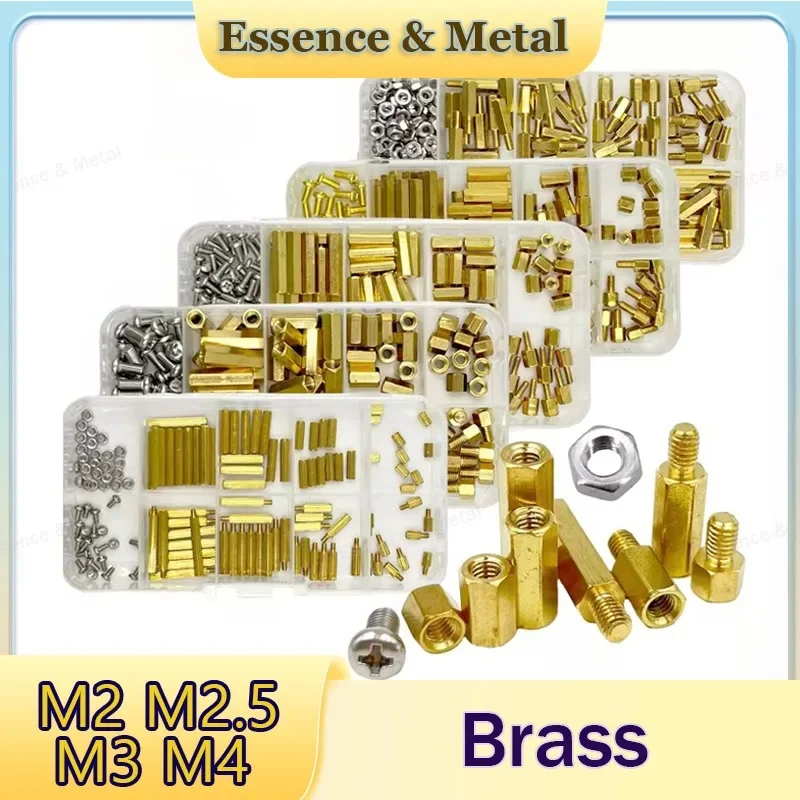 120PCS Brass Hexagonal Isolation Column Combination Set M2 M2.5 M3 M4 Single-Pass Double-Pass Isolation Column Screws and Nuts