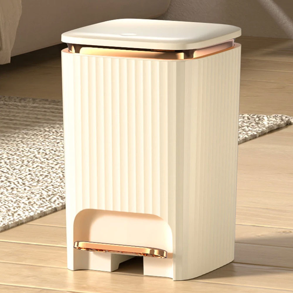 2024 10/15L Nordic Gold Kitchen Food Waste Trash Can Foot Pedal Trash Can with Lid Wastebasket Bathroom Waterproof Garbage Can