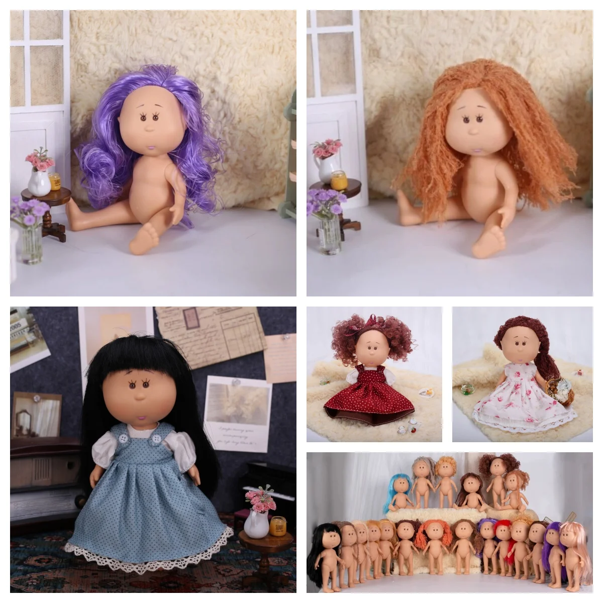 Ropa para Muñeca Mia/Waldorf de 24 cm, Estilo Vintage Campestre, Vestido con Tirantes de Puntos y Flores, Adornos de Encaje, Accesorios Lindos