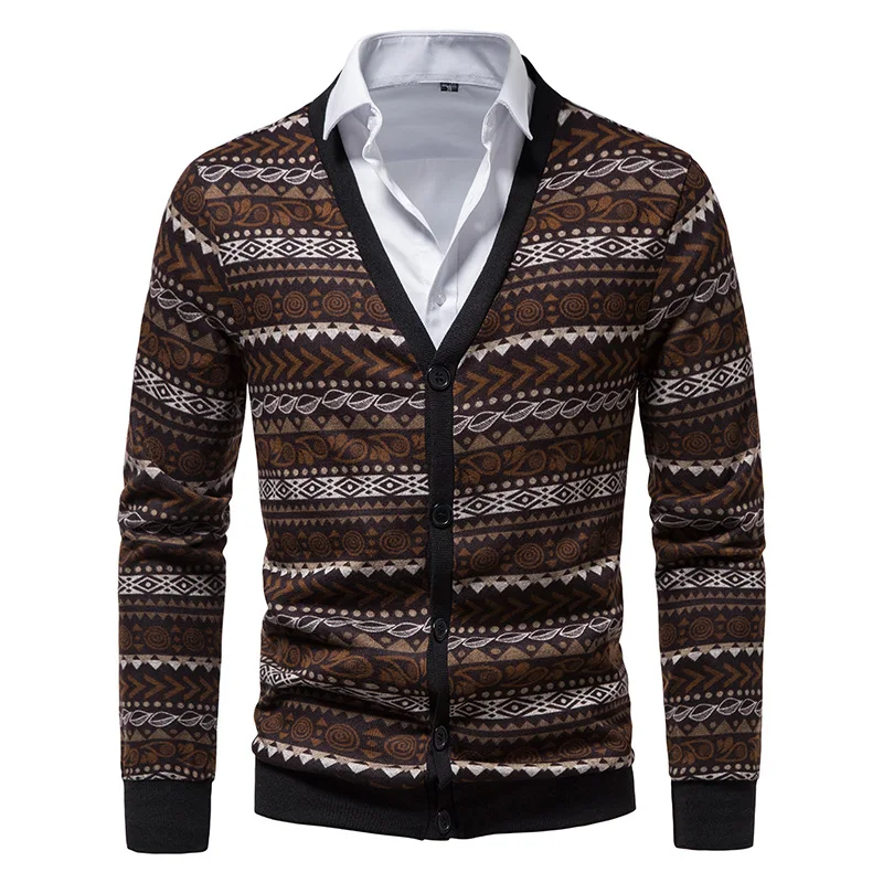 

Mens Vintage Contrast Cardigan Sweater Brand Button Down Open Front Knitwear Sweaters Men Casual V Neck Cardigans Jersey Hombre