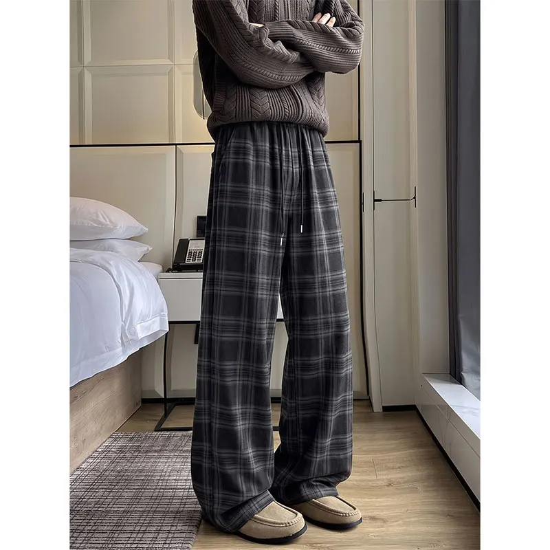 Vintage Plaid Pants Men Clothing 2026 Plus Size 5XL-M Loose Men's Casual Pants All Match Full Length Drape Straight Trousers Man