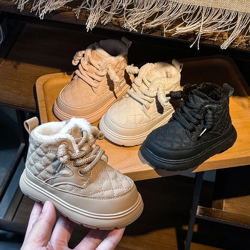 

Зимние сапоги для маленьких девочек и мальчиков, осенне-зимние детские уличные ботинки, ветрозащитная непромокаемая нескользящая мягкая подошва, детская плюшевая обувь для малышей