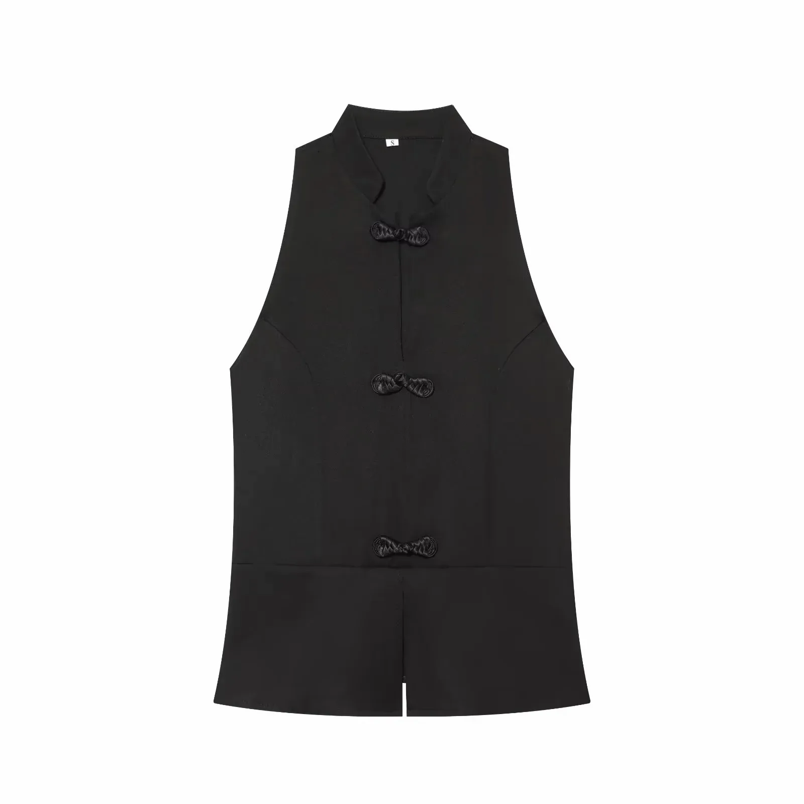 Damen-Top mit Seil-Knoten-Schnalle, Sommer-Outfit für Damen, neues ärmelloses Oberteil mit hohem Kragen, lässige Mode, schmal geschnittenes Damen-Top im chinesischen Stil – Detail 2