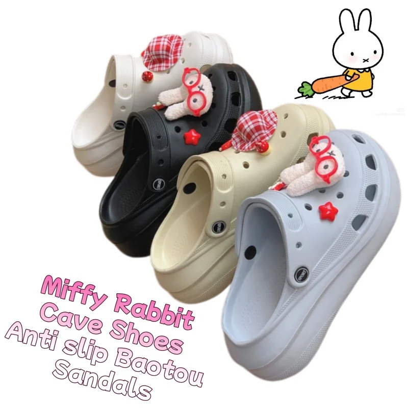 

Miffy Rabbit Thick Bottom Puff 5cm Height Increasing Cave Shoes for Women Summer Outerwear Anti slip Baotou Cold Slippers