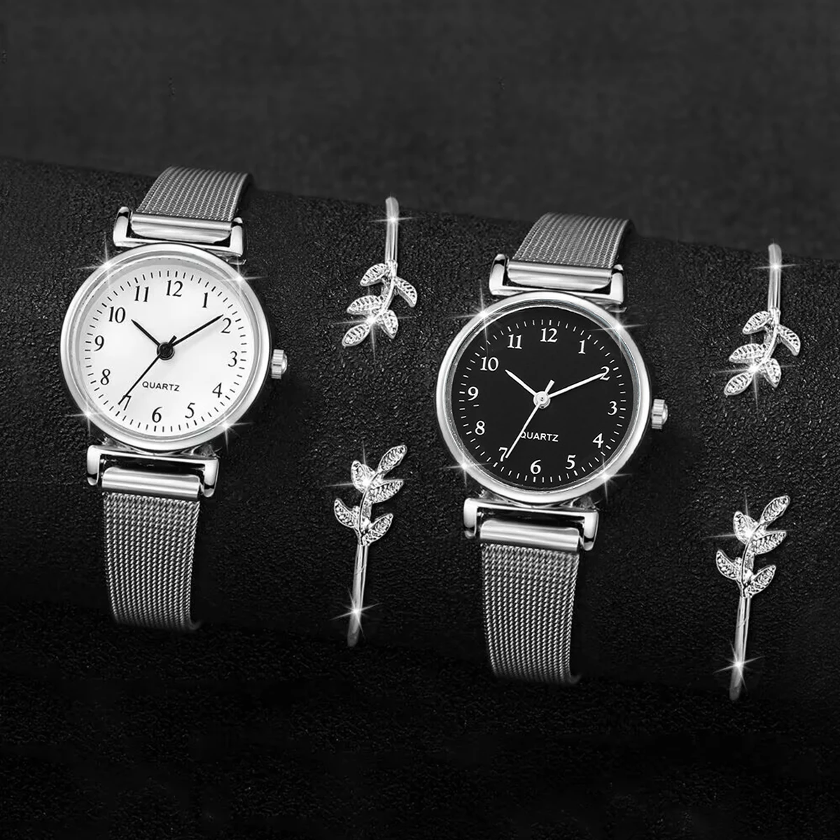 4PCS/Set Women\'s Watches Fashion Small Quartz Watch Casual Silver Band Wristwatches Bracelets（Without Box）