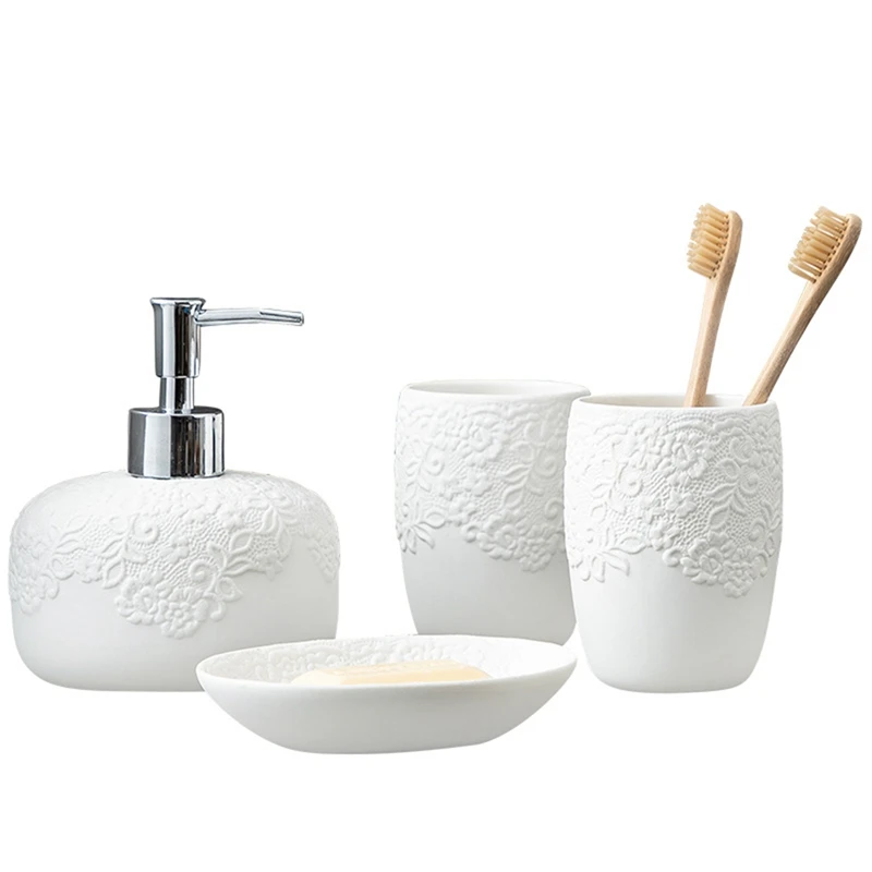 

HOT SALE Ceramic Bathroom Accessories Set Decorative Toothbrush Cup Shampoo Dispenser Soap Dish Creative Toilet Storage Products