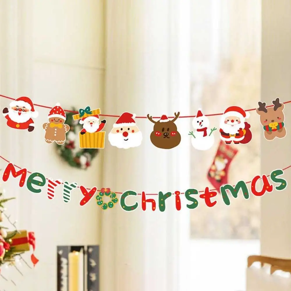 Paper Christmas Banner Pull Flag Design Wall Hanging Garland Christmas Ornaments Christmas Theme Merry Christmas Decor