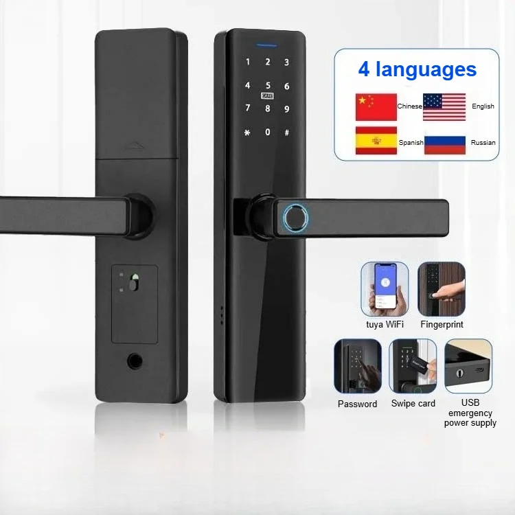 Tuya intelligent lock wooden door anti-theft door video one grip unlock fully automatic fingerprint password lock with lock body